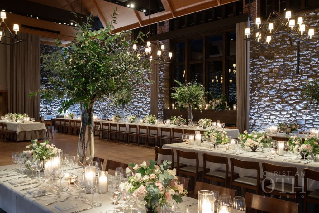 dining room at blue barn at stone hill westchester wedding venue